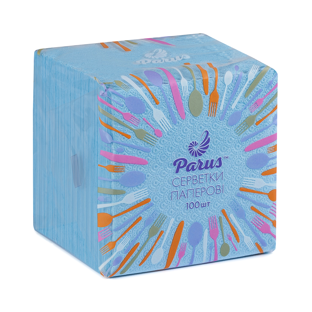 Серветки столові паперові 24х24 см, 100 шт., в п/п упаковці, сині Parus NP008